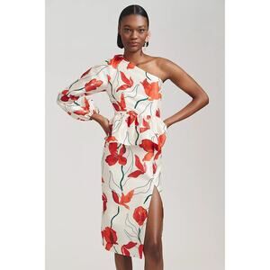 NWT ANTHROPOLOGIE Hutch One-Shoulder Peplum Dress $198 SIZE 6 Red Floral